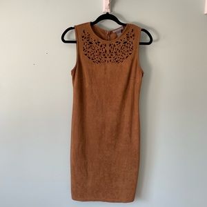 Laser Cut Faux Suede Body Con Dress